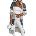 Grey striped women's knitted long cardigan with loose fit and long sleeves