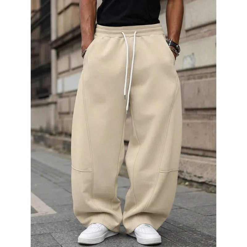 Men's high waist straight-leg casual trousers in a thin bamboo fibre fabric, shown in a cropped length.