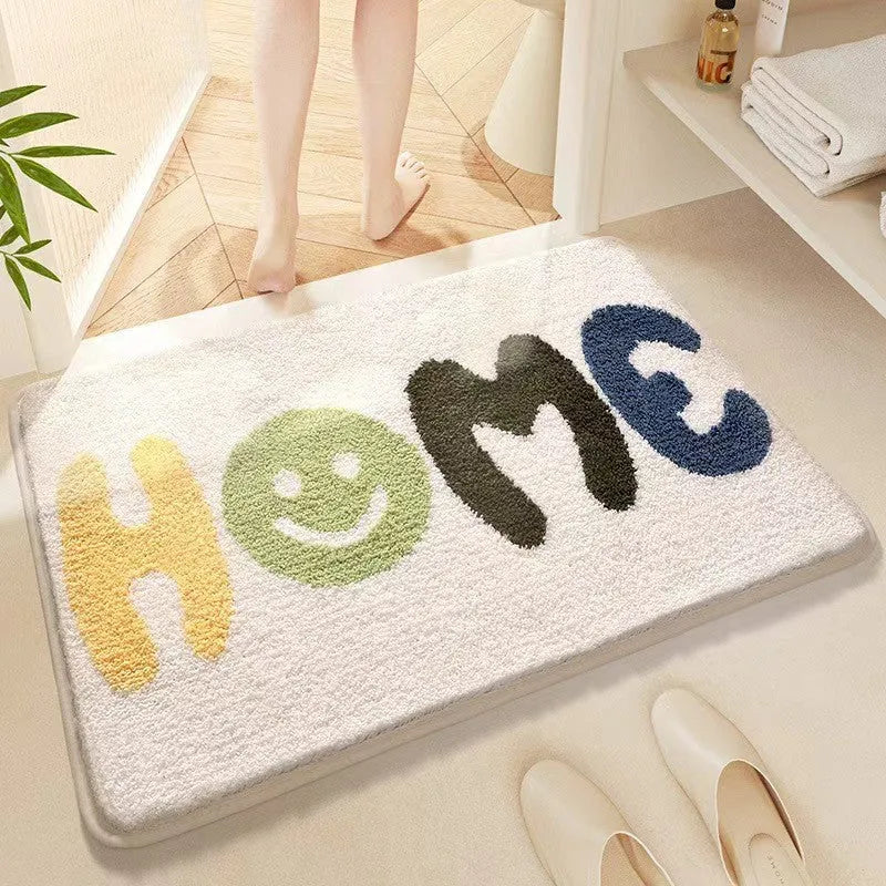 Square cashmere carpet floor mat with rainbow sky sea pattern and plastic bottom