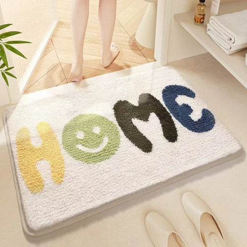 Square cashmere carpet floor mat with rainbow sky sea pattern and plastic bottom