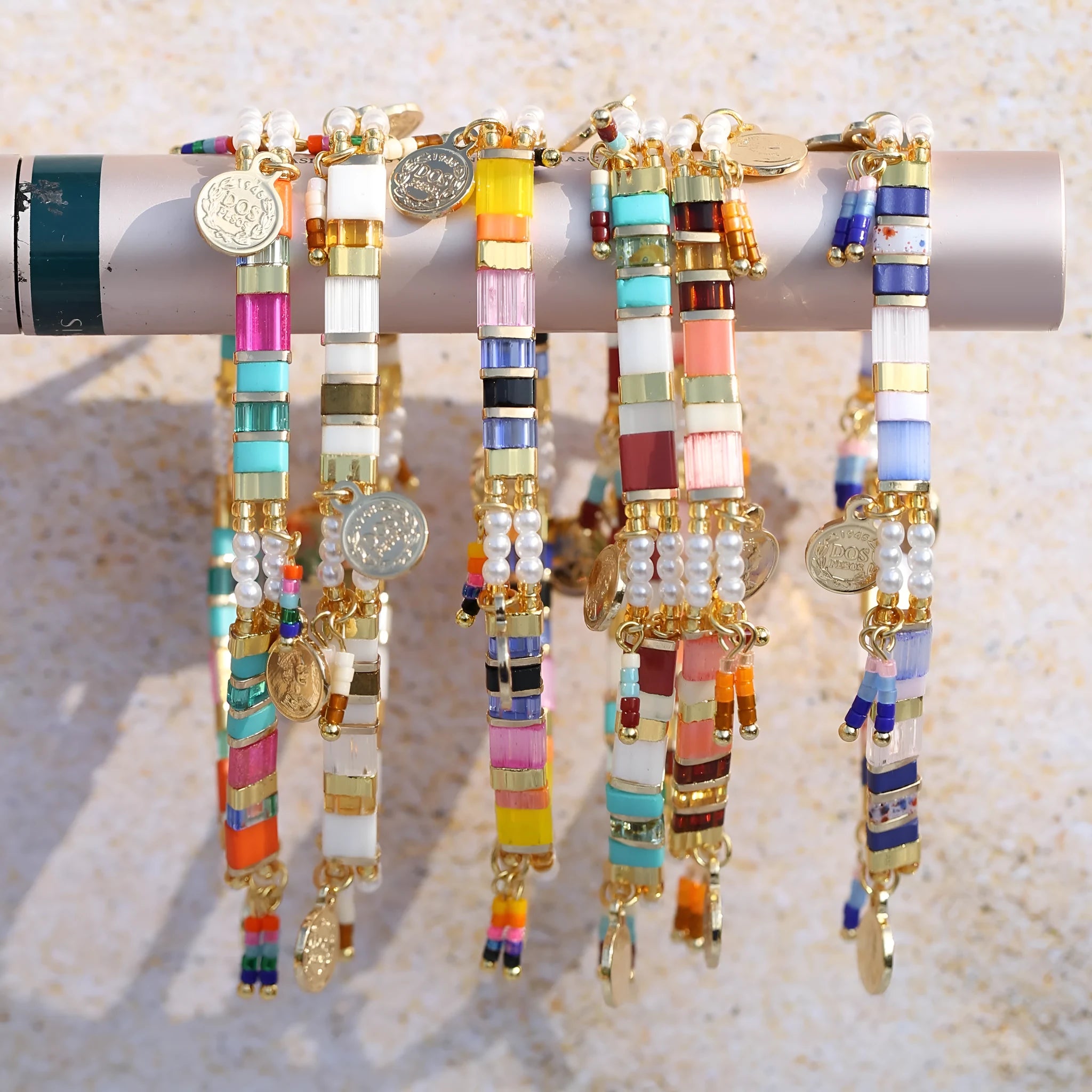 Women's glass coloured beaded bracelet with imitation pearl beads in European and American style