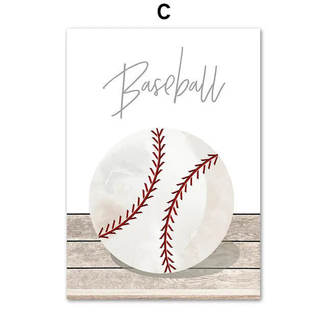 Cartoon ball sports canvas poster with football basketball baseball for children bedroom wall decor