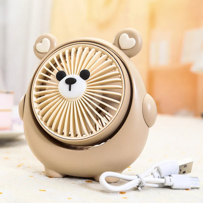 Fashion Cute Dog Desktop Electric Fan in a chosen colour on a desk with USB cable.