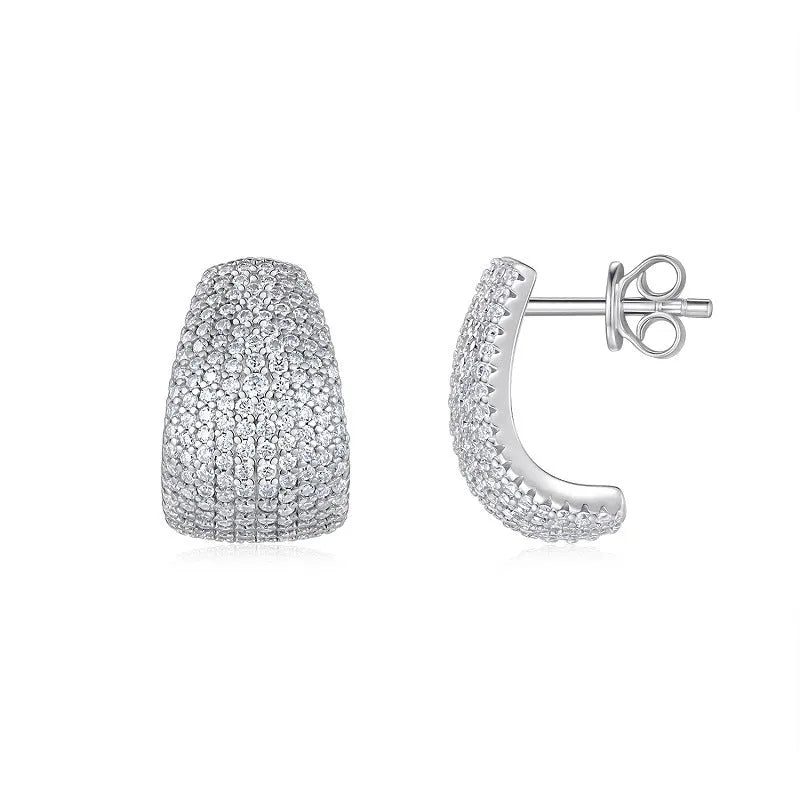 Geometric S925 sterling silver ear studs with d-e colour moissanite stones and alloy posts.