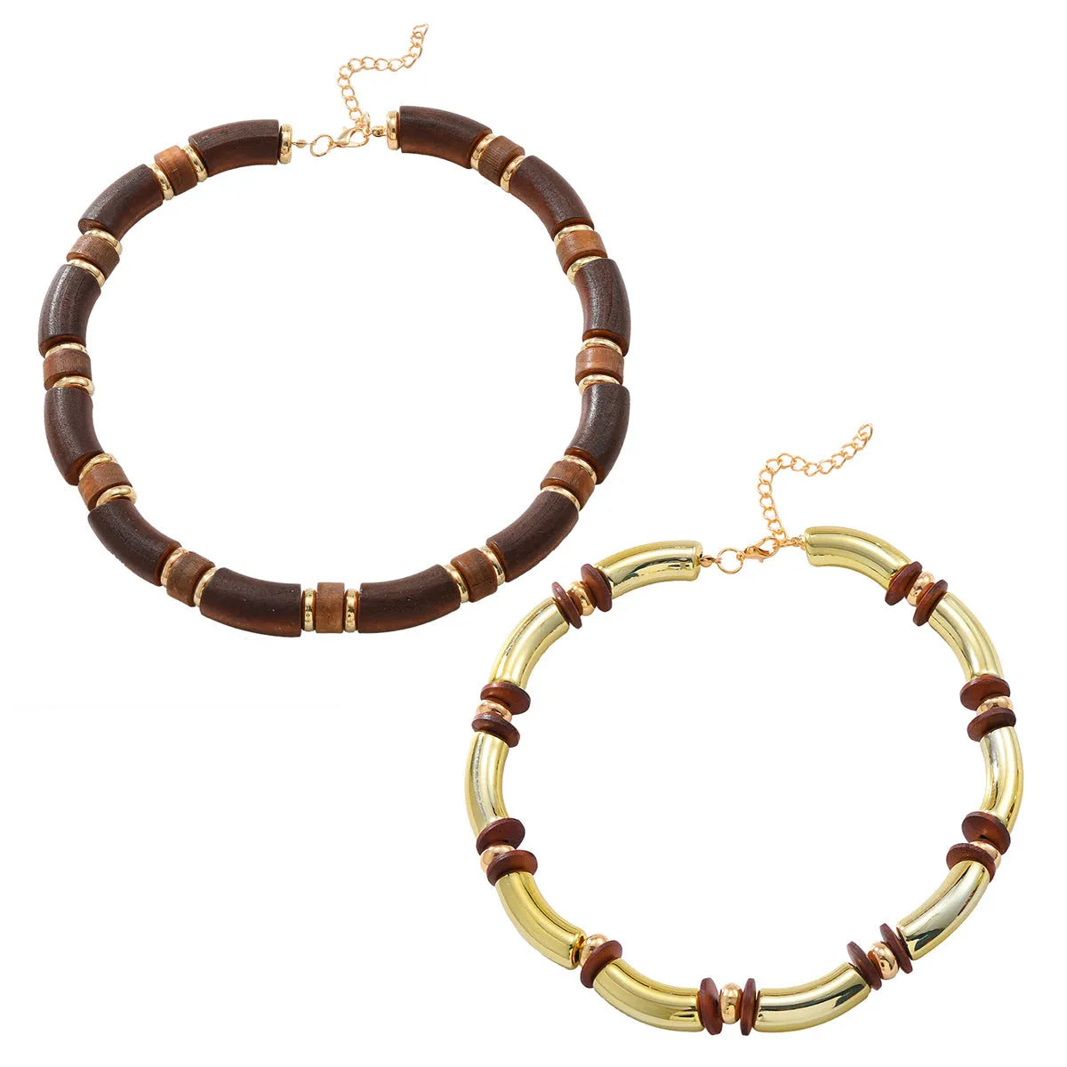Women's multi-layer wooden necklace and bracelet set with alloy construction and round pendant elements