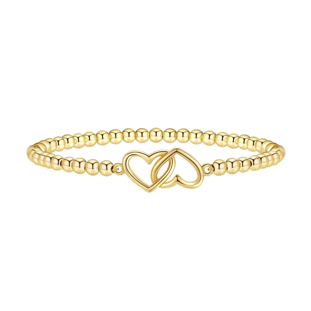 Adjustable stainless steel beaded bracelet for women in a geometric design with round beads.