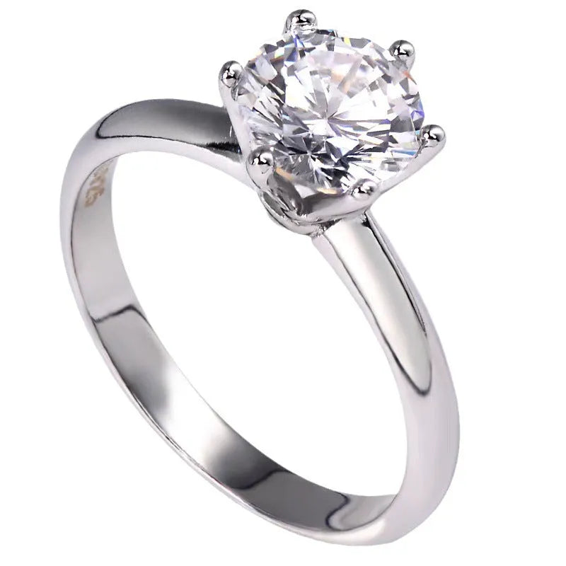 Six-claw white gold plated zircon ring geometric design on finger
