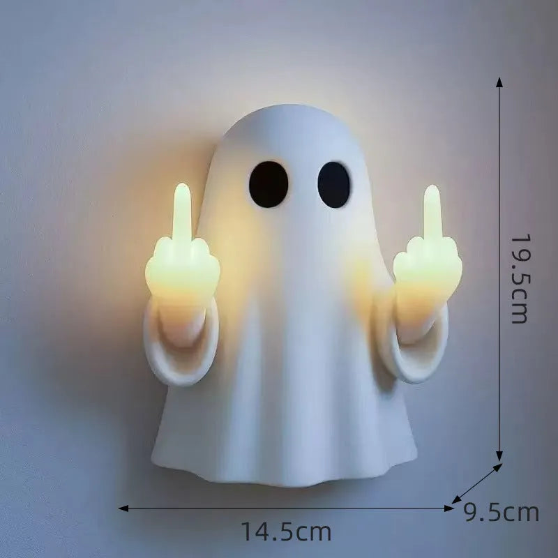 White cute ghost statue night lamp with modern design for Halloween decoration.