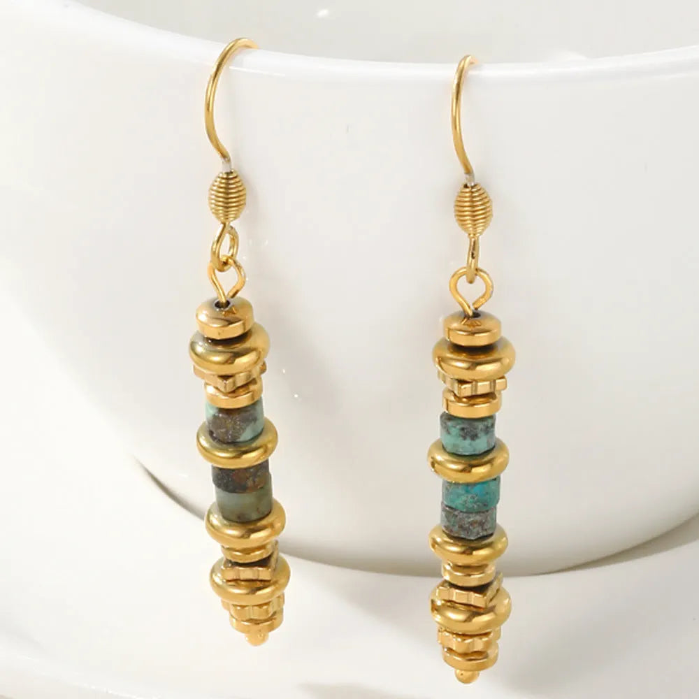 Titanium steel geometric dangle earrings in European and American retro style for women