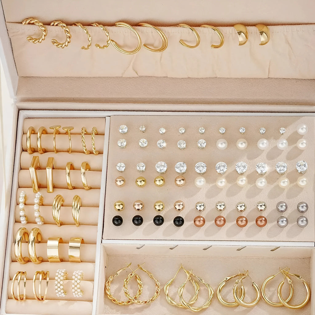 108 gold and yellow alloy geometric earrings with round pearl-like elements arranged in bulk set