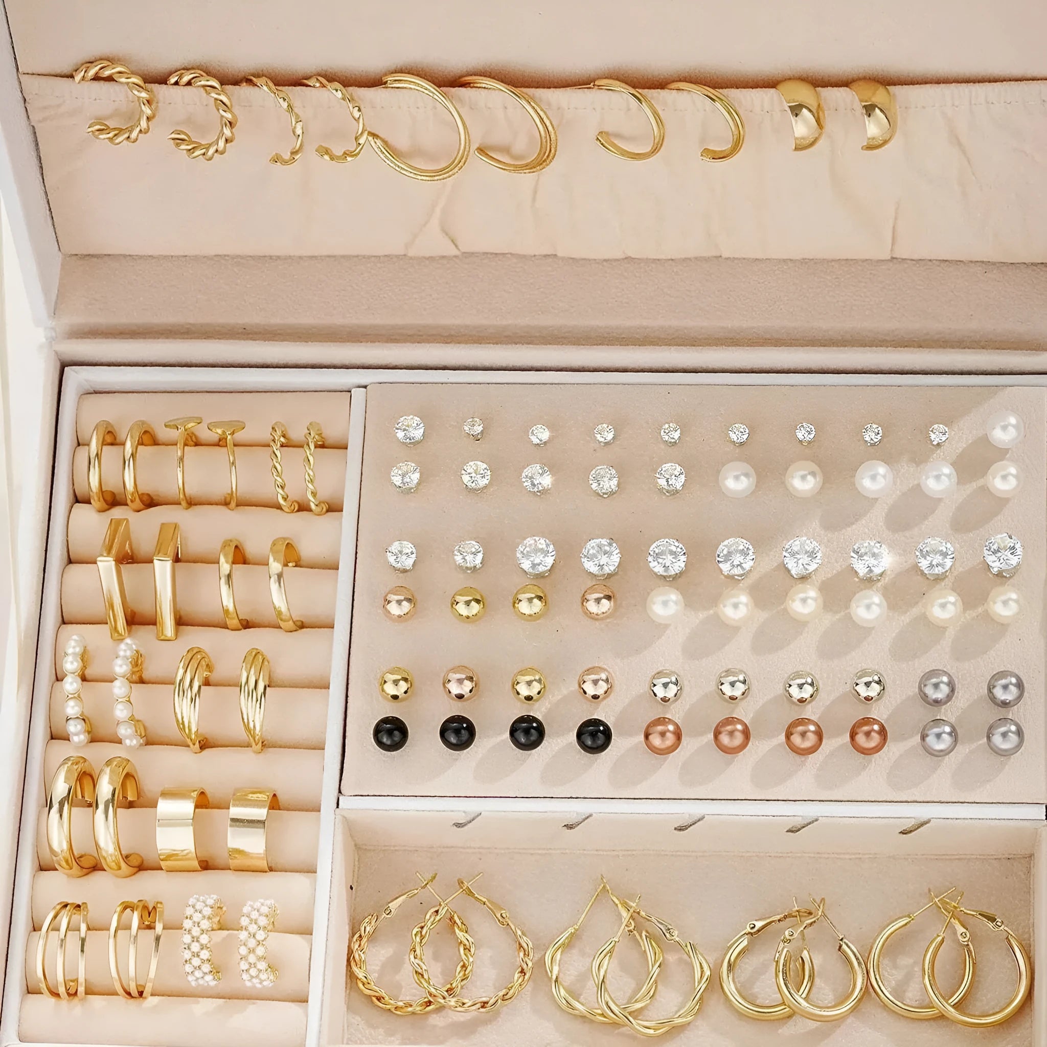 108 gold and yellow alloy geometric earrings with round pearl-like elements arranged in bulk set