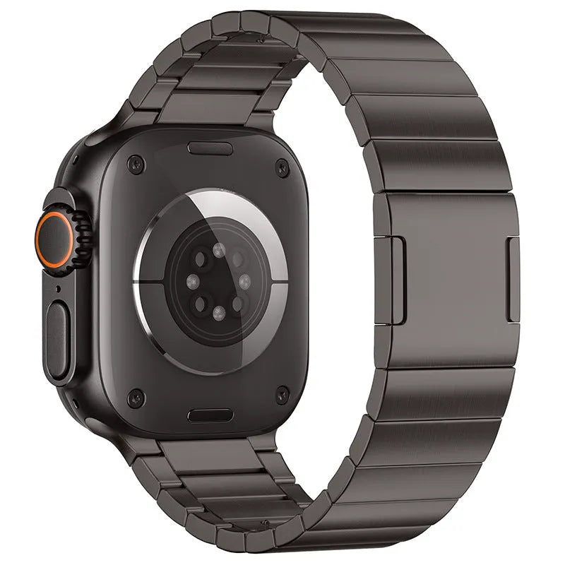 Stainless steel magnetic buckle watch strap for Apple Watch in black and silver colours