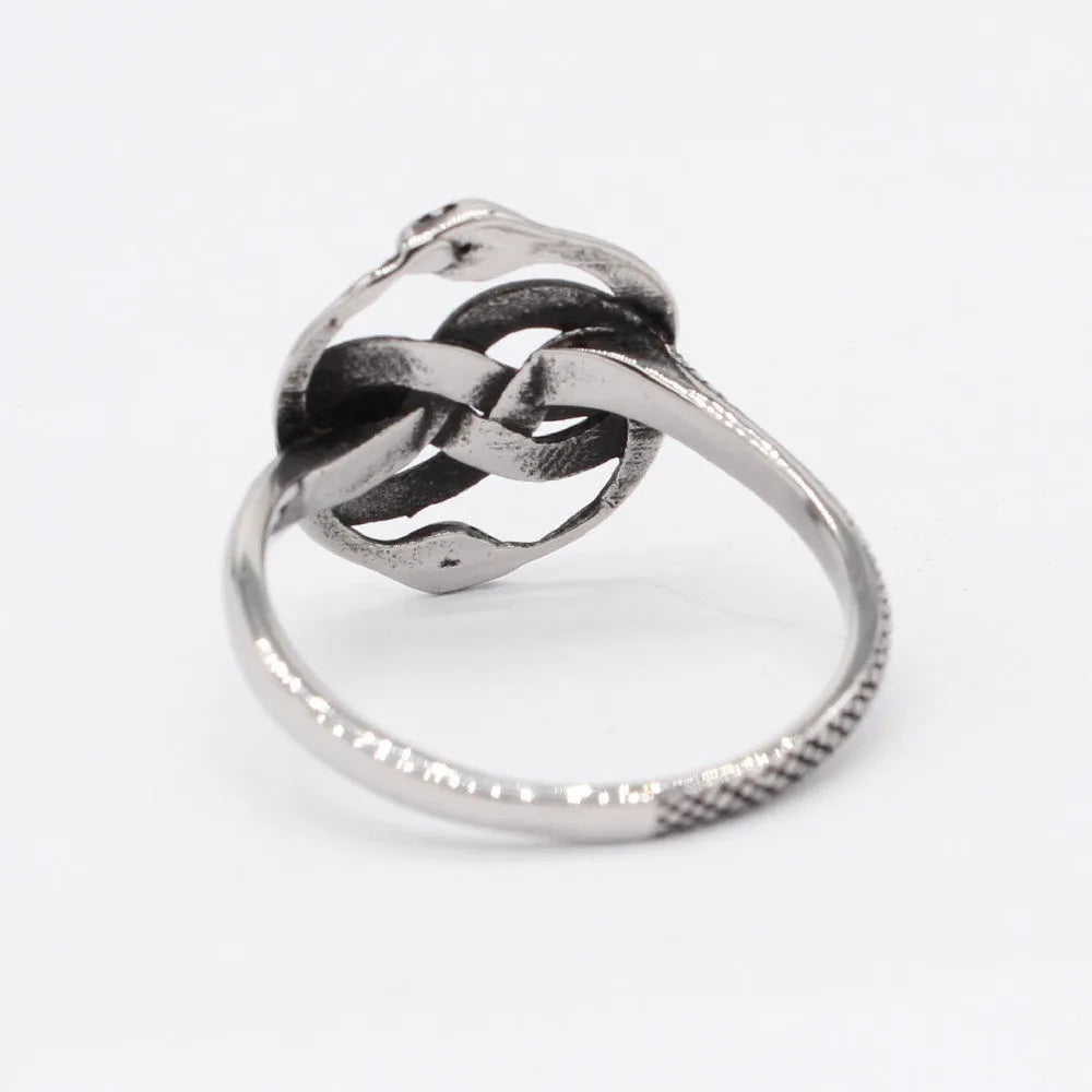 Titanium steel snake ring with double snake cold wind design in steel colour