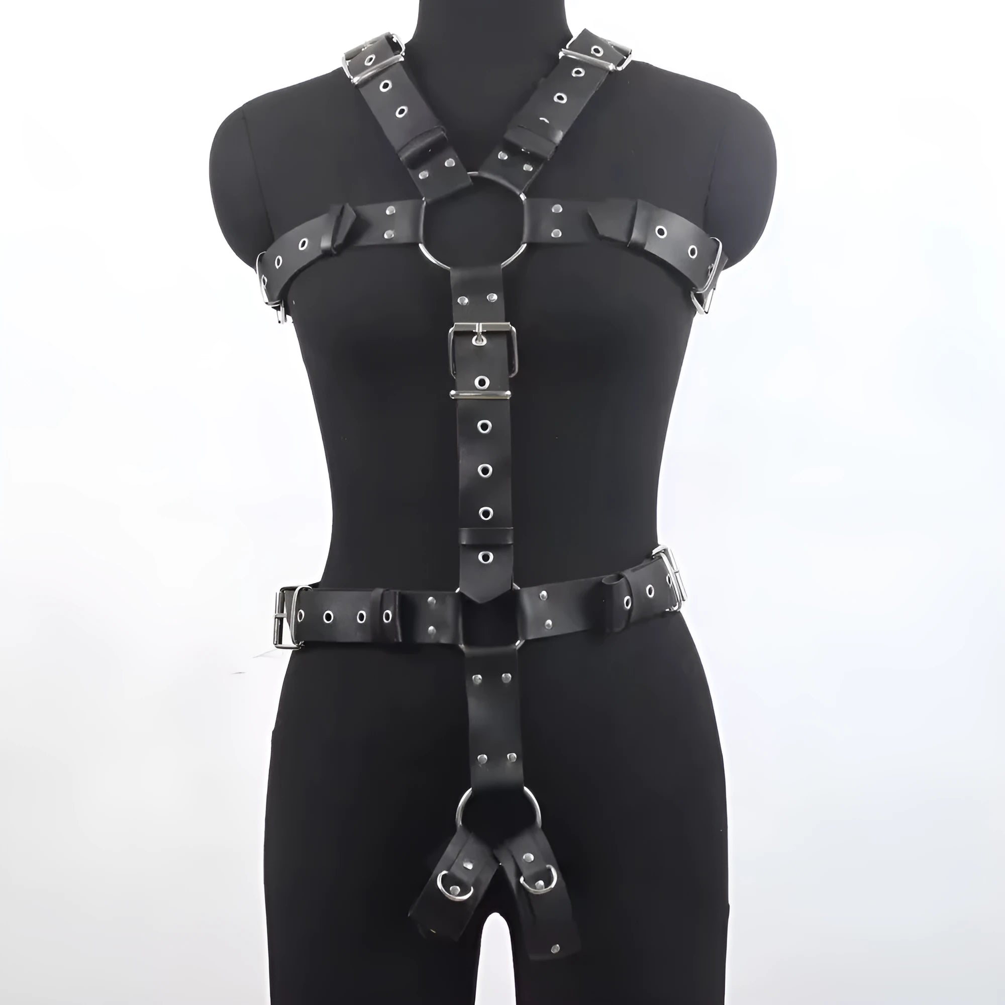 Black imitation leather shapewear belt with thin width and pin buckle fastening