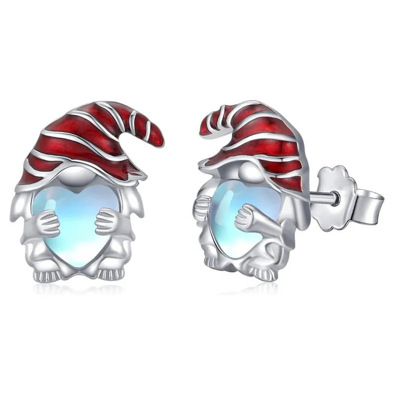 Women's Santa Claus heart-shaped earrings with white gold electroplated finish on copper