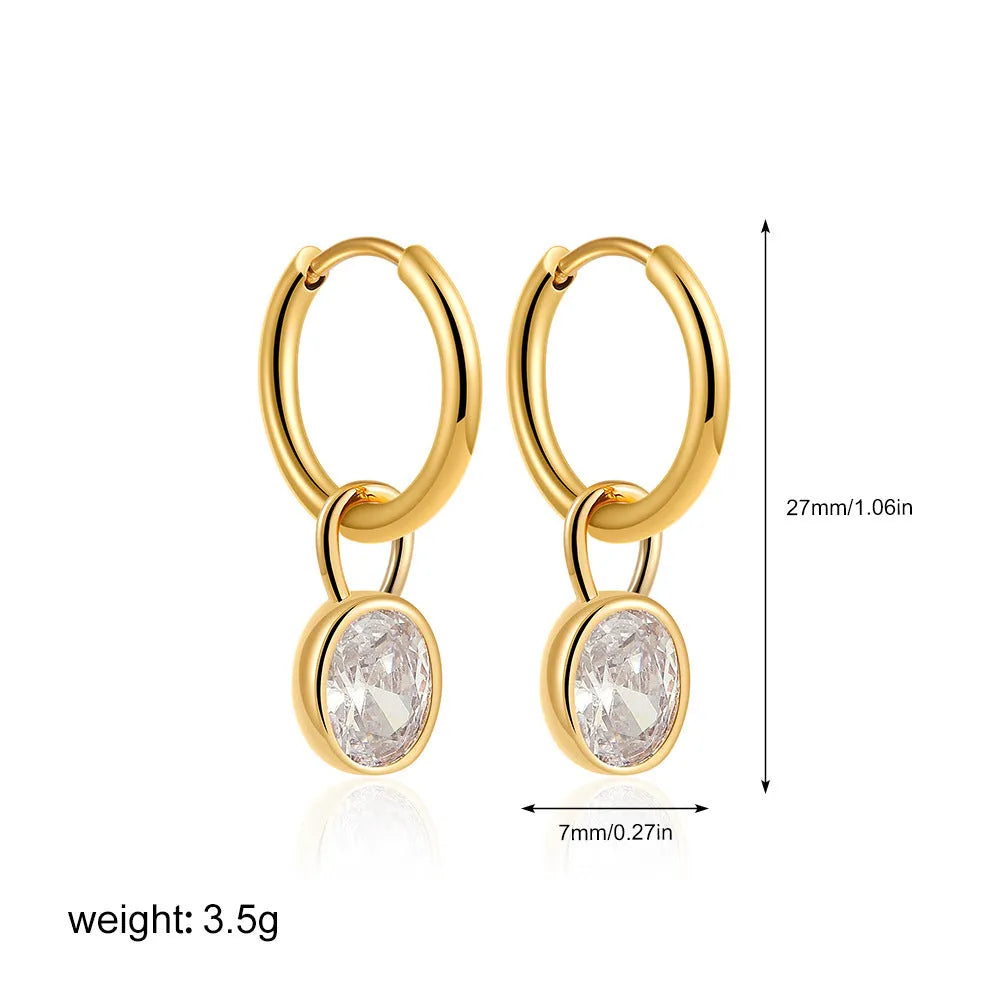 Women's retro oval zircon earrings in copper showing elliptical design