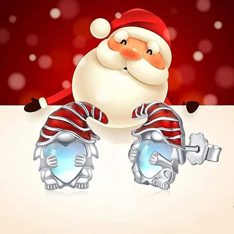Women's Santa Claus heart-shaped earrings with white gold electroplated finish on copper
