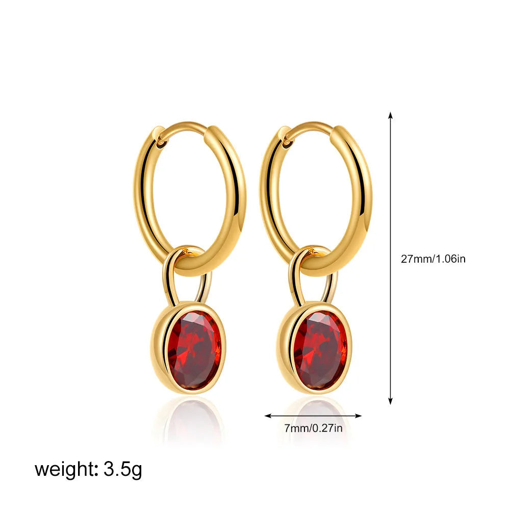 Women's retro oval zircon earrings in copper showing elliptical design