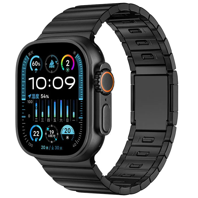 Stainless steel magnetic buckle watch strap for Apple Watch in black and silver colours