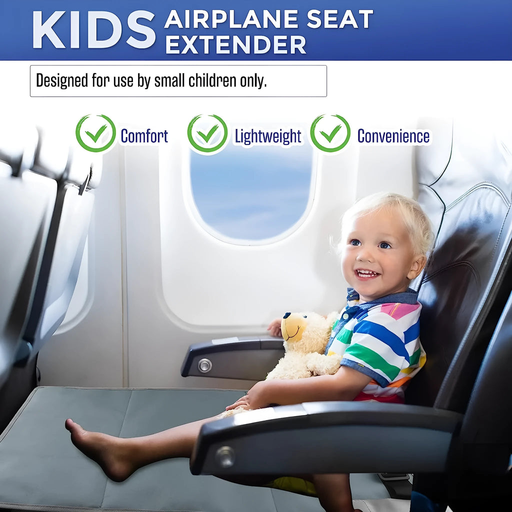 Portable children's aircraft pedal seat extender with optional drawstring pocket in nylon fabric