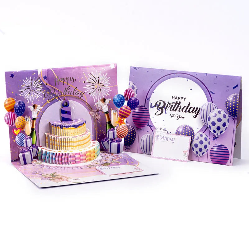Chinese ink style 3D paper cake greeting card with light music feature, measuring 15 by 20 centimetres.