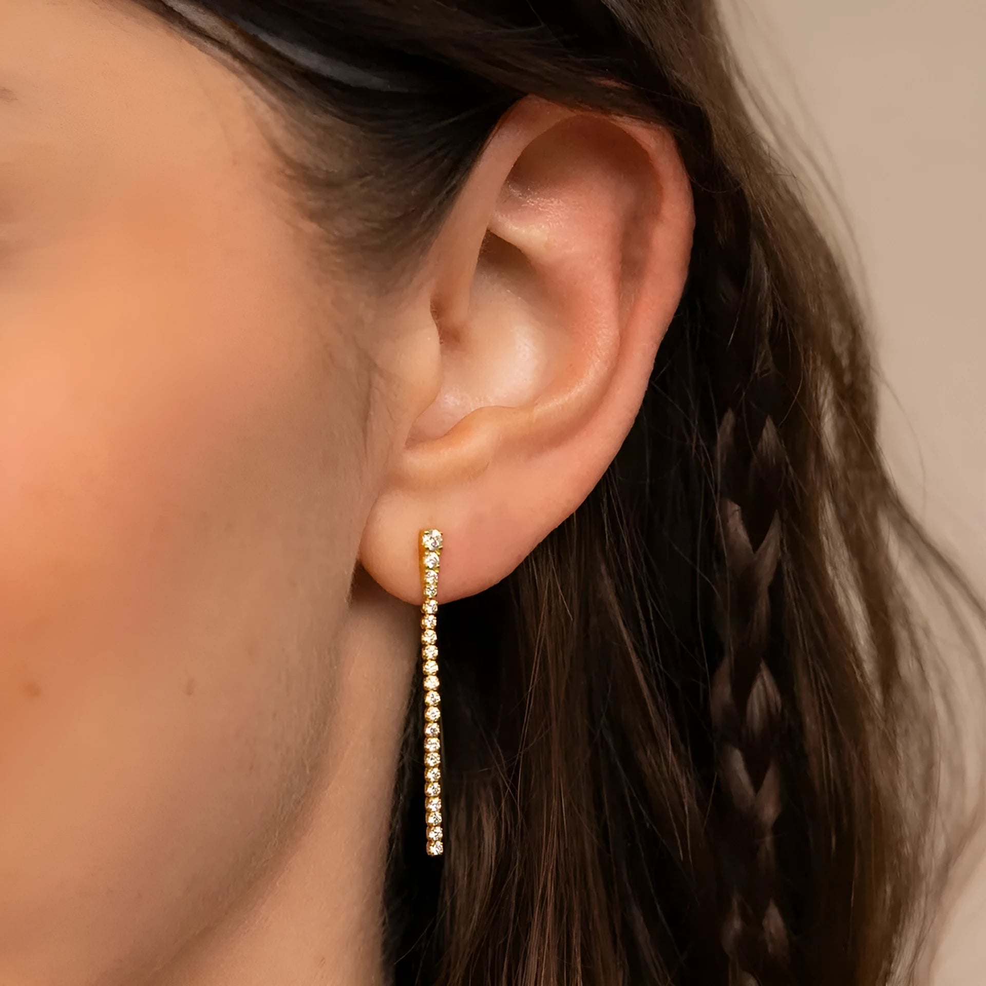 Women's geometric zircon earrings with Chinese style lines in stainless steel, gold and steel colour options