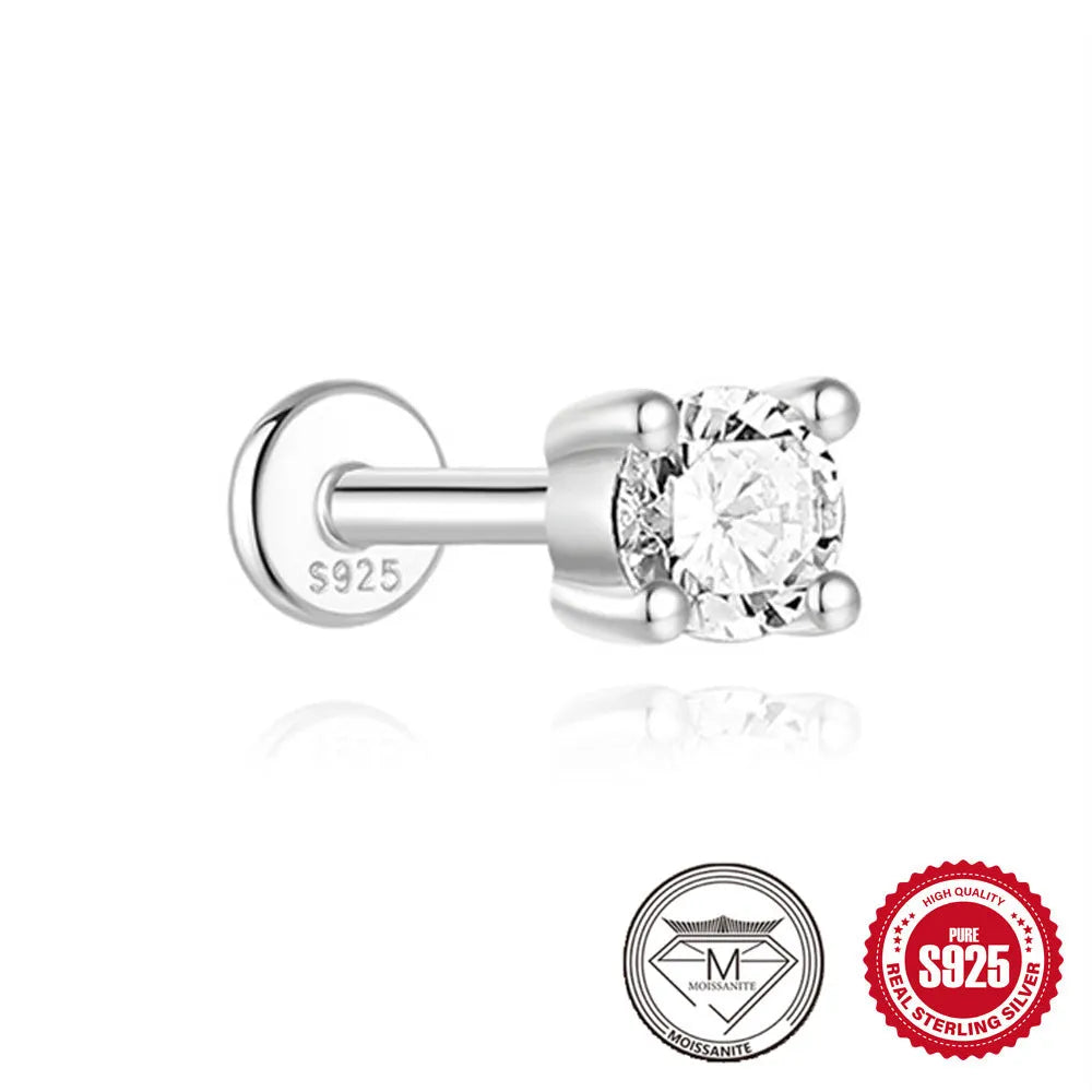 S925 sterling silver petal diamond stud earrings in platinum colour geometric debris style