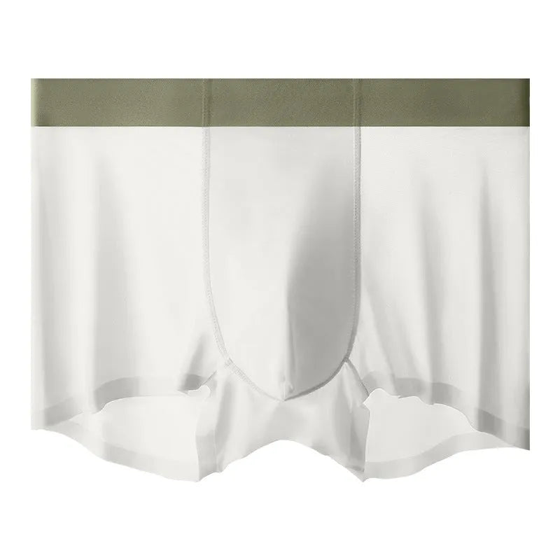 Men's Ice Silk graphene antibacterial shorts in bean green colour showing seamless design