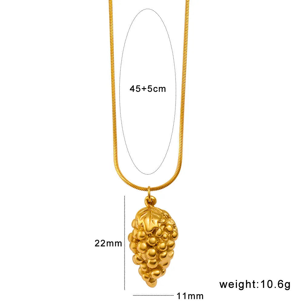 Stainless steel necklace with a colourful fruit-shaped pendant charm on a regular chain.