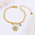 Epoxy butterfly jewellery set with gold colour titanium steel necklace and bracelet