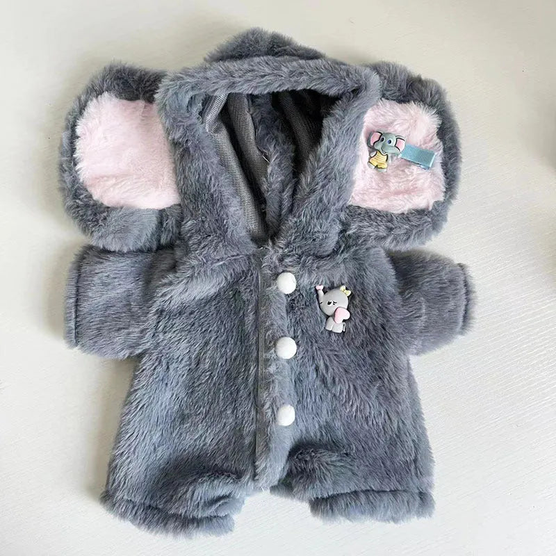 Grey elephant pattern plush jumpsuit for 30cm Lina Bear teen dolls