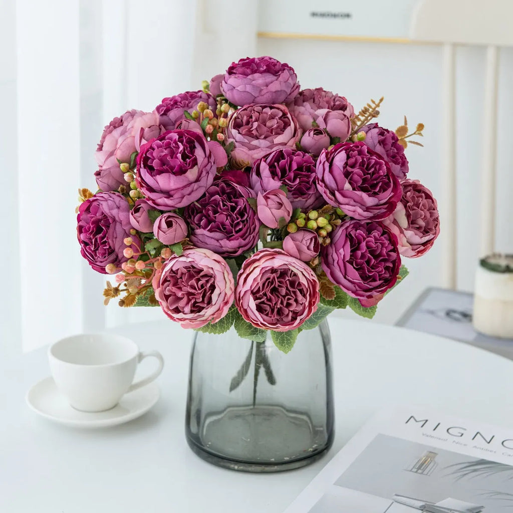 Artificial silk peony bouquet in champagne colour for home decoration and wedding events