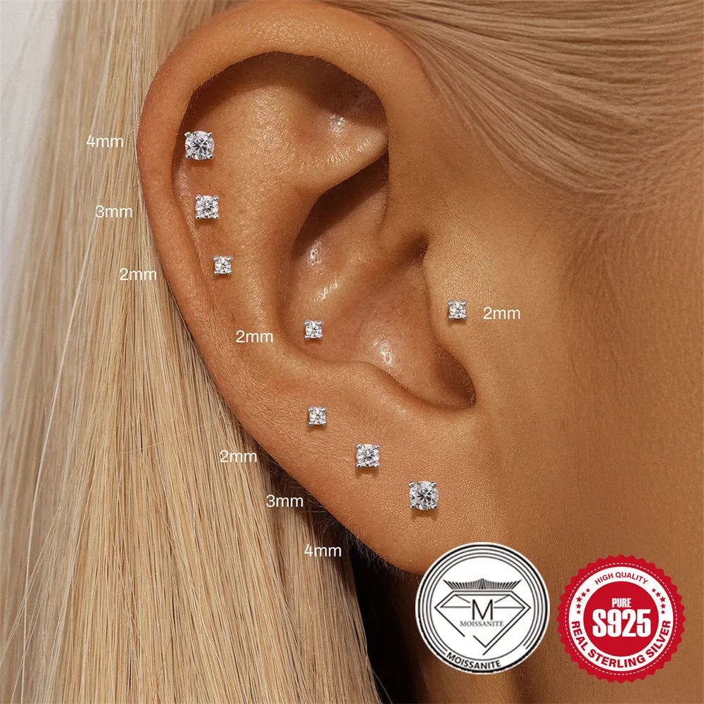 S925 sterling silver petal diamond stud earrings in platinum colour geometric debris style
