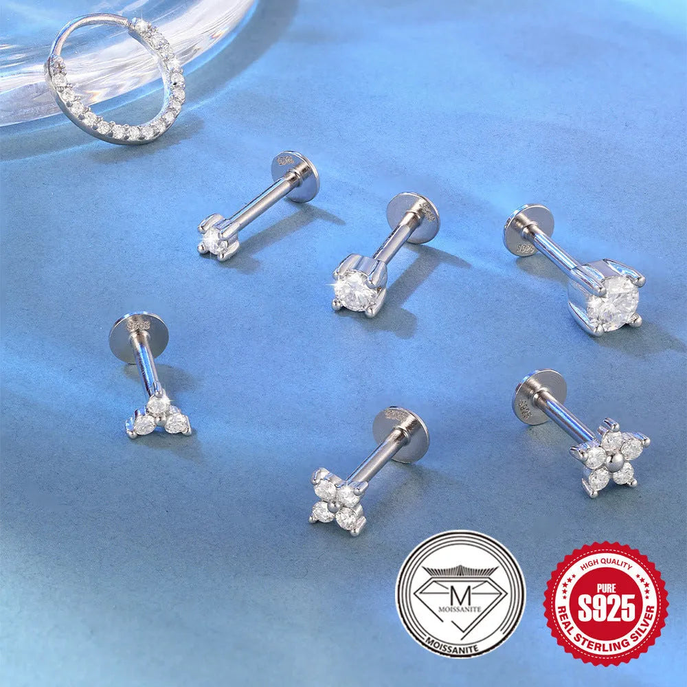 S925 sterling silver petal diamond stud earrings in platinum colour geometric debris style