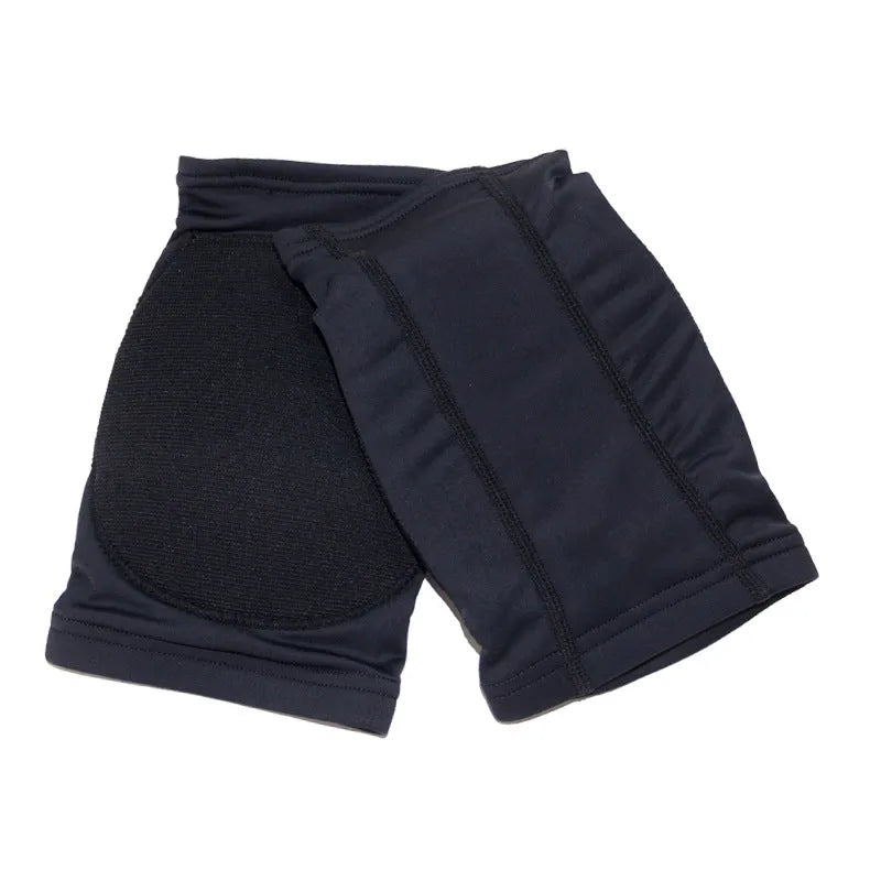 Black and skin colour ballet knee pads shown in five sizes from XS to XL for knee protection