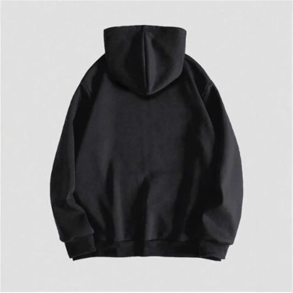 Men's black hooded sweatshirt with a large green skull print on the front, long sleeves.