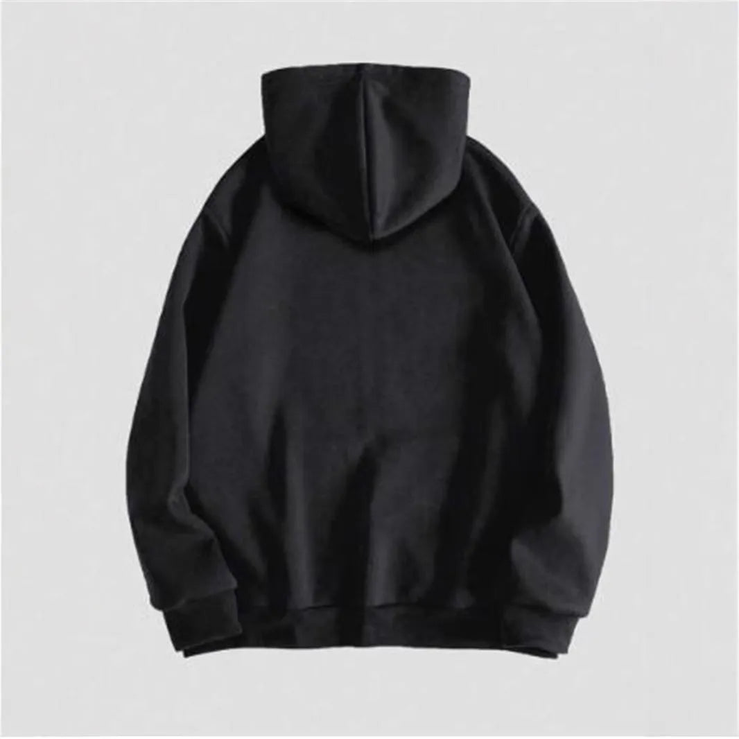 Men's black hooded sweatshirt with a large green skull print on the front, long sleeves.