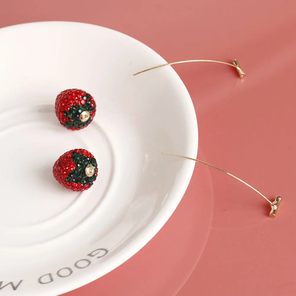 Women's spot drill strawberry earrings in zinc alloy with geometric design
