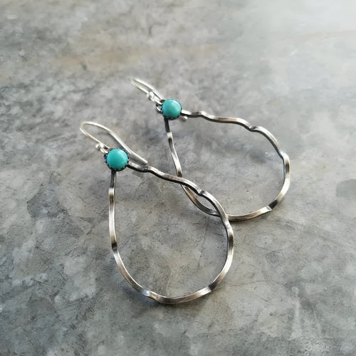 Bohemian geometric circle drop earrings in antique silver alloy with turquoise-inspired design