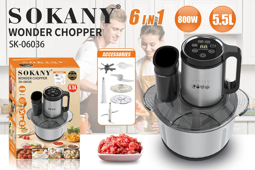 Stainless steel meat grinder with 5-10 litre capacity in 06036 grey colour