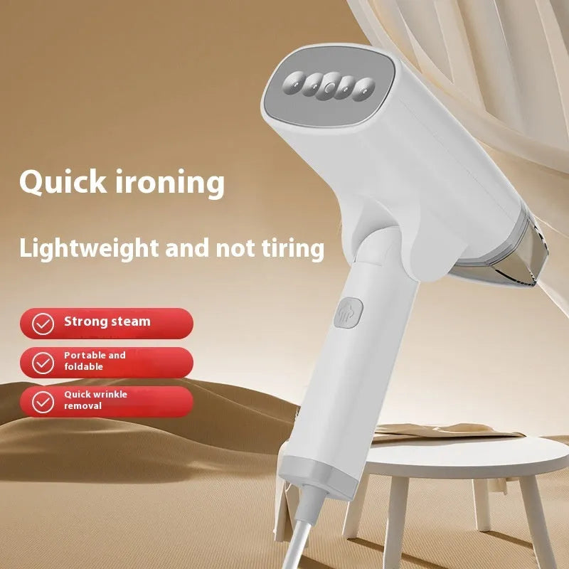 Blue and white handheld garment steamer unit showing compact design with water tank and steam nozzle