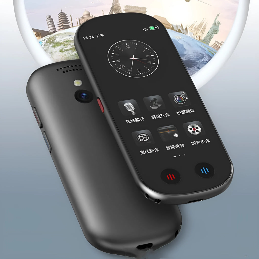 Black multi-language simultaneous interpretation translator with lanyard and charging cable