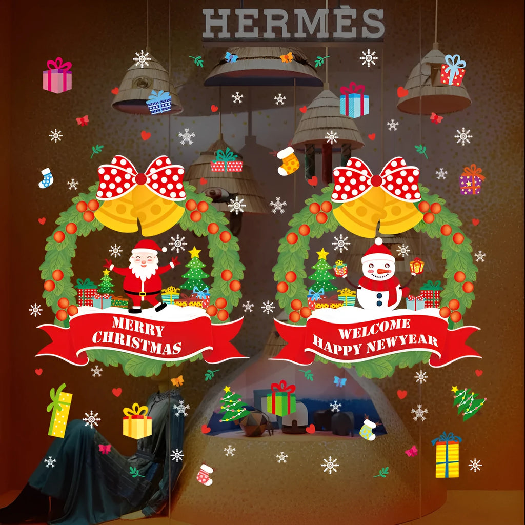 Colourful cartoon Christmas static wall sticker with 60x45cm dimensions for window decoration