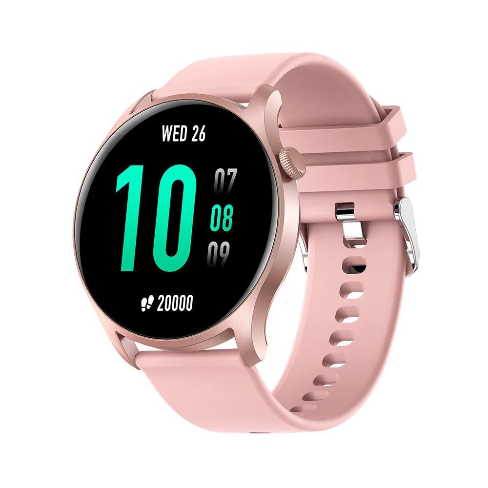 Smart watch with 1.3-inch screen showing heart rate display on a silicone wristband