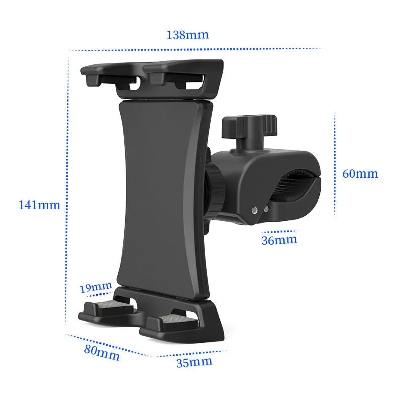 Black universal mobile phone and tablet bicycle handle stand for live streaming on handlebar