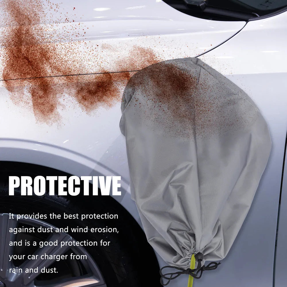 Grey waterproof drawstring cover for new energy vehicle charging point measuring 28x45x16cm