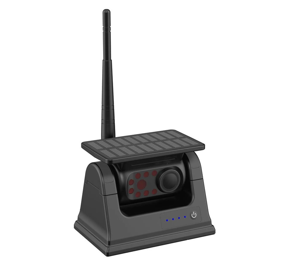 Solar wireless charging camera with aluminium alloy shell and magnet suction base for vehicle mounting.