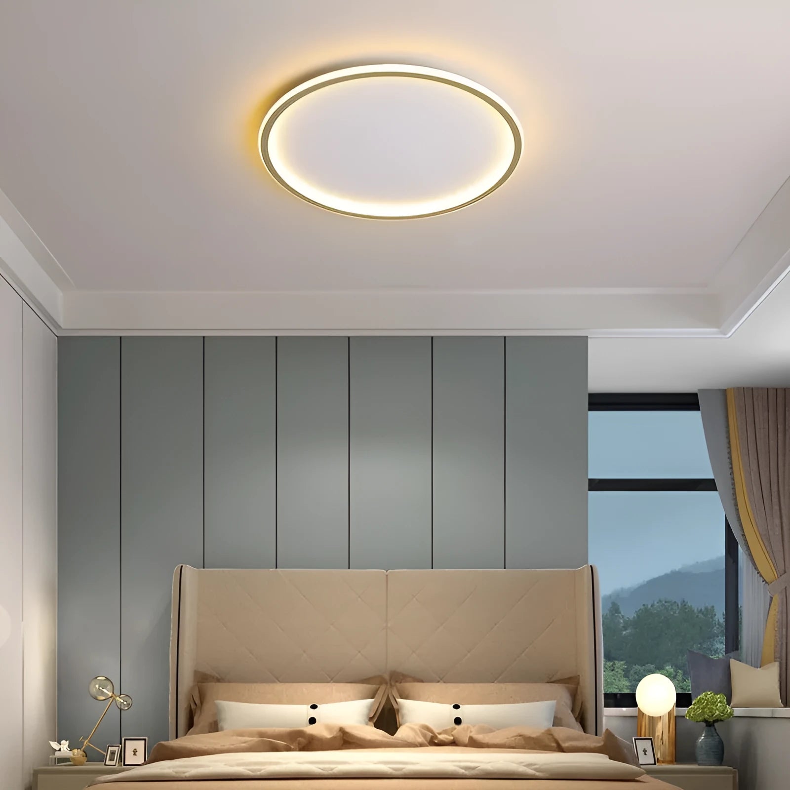 Minimalist modern LED ceiling lamp in black, gold or white finish available in 60cm and 80cm diameter sizes