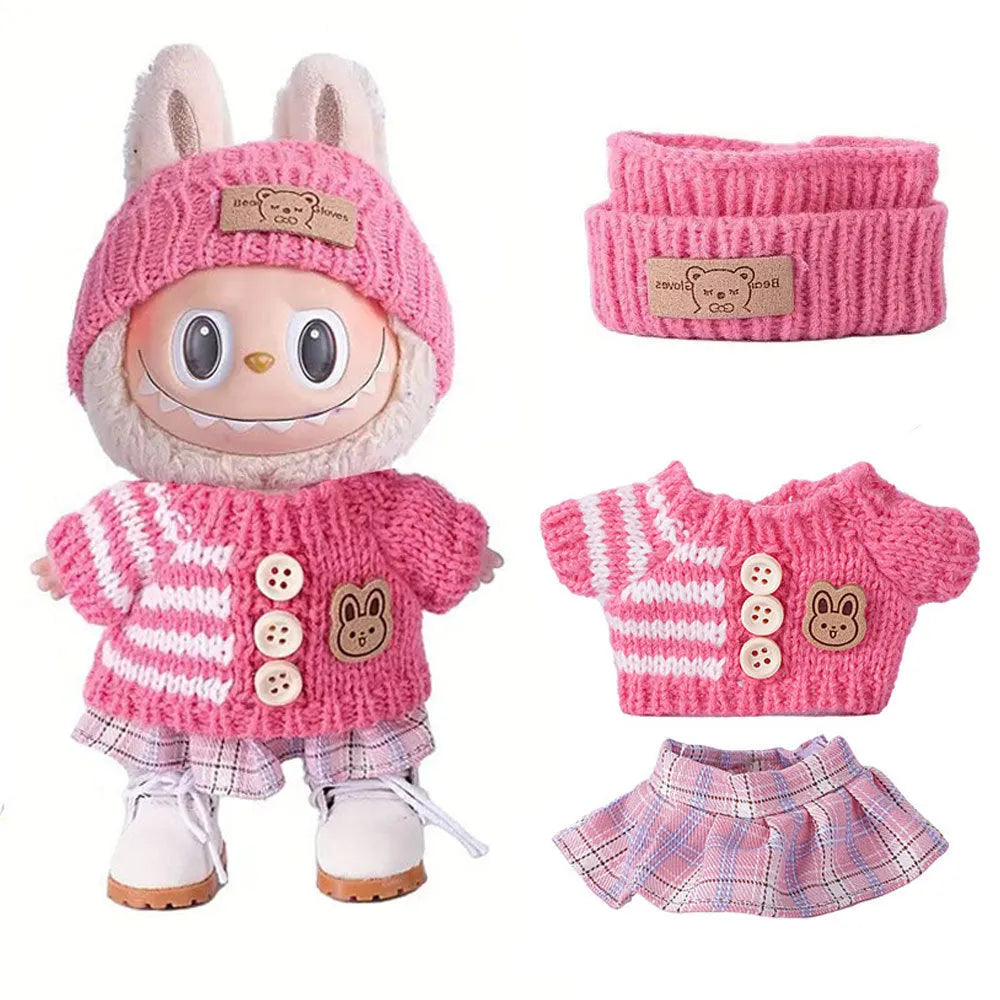 Doll casual dress suit in cloth material, purple sweater colour, with net pocket packaging, for teenager dolls aged 7-14 years