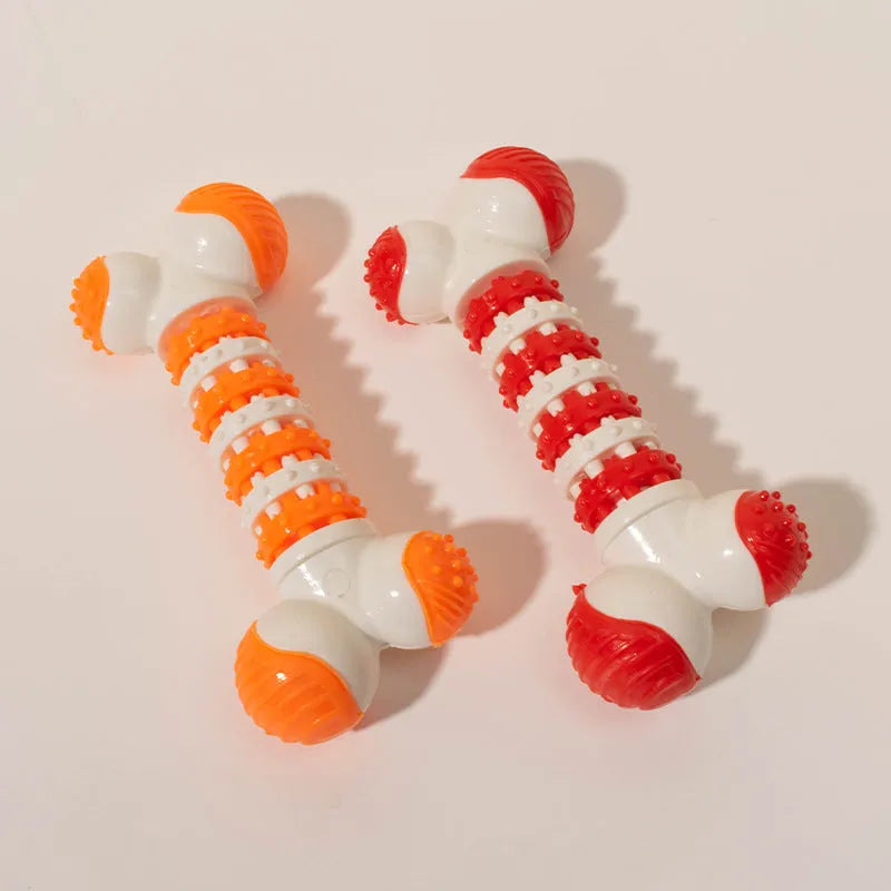 Bone shaped interactive dog toy for small breeds with treat holder in blue orange or red